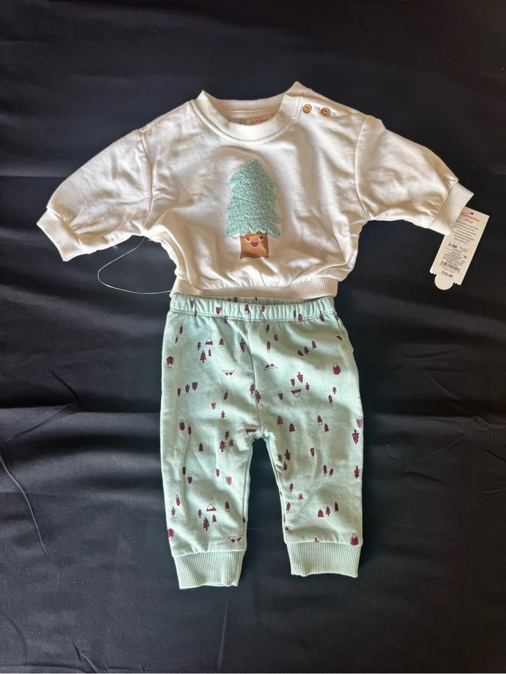 NWT Cat & Jack Baby 0-3M 2-Piece Tree Sweatshirt & Forest Print Pants Set